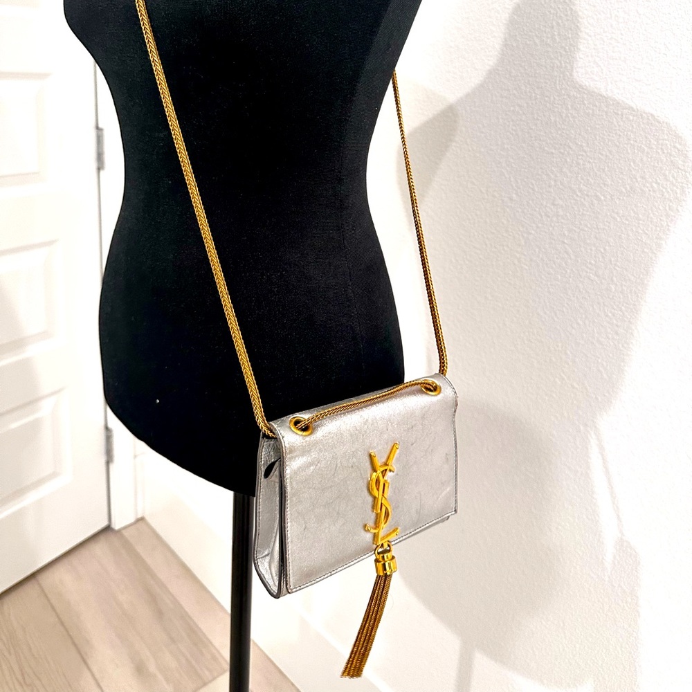 YSL silver metallic purse
